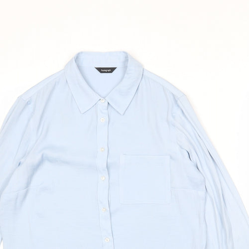 Autograph Womens Blue Polyester Basic Button-Up Size 16 Collared
