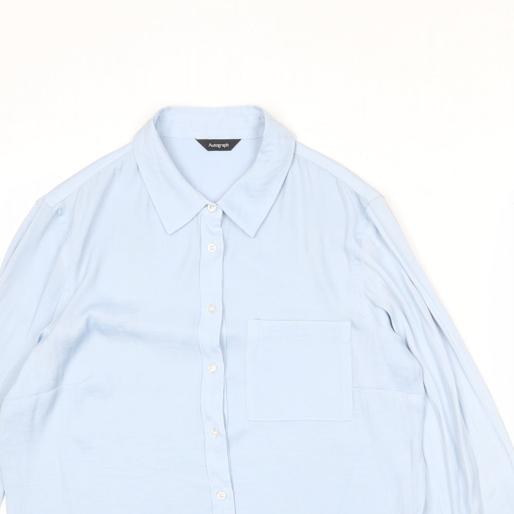 Autograph Womens Blue Polyester Basic Button-Up Size 16 Collared