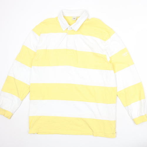 Cotton Traders Mens Yellow Striped 100% Cotton Polo Size XL Collared Button