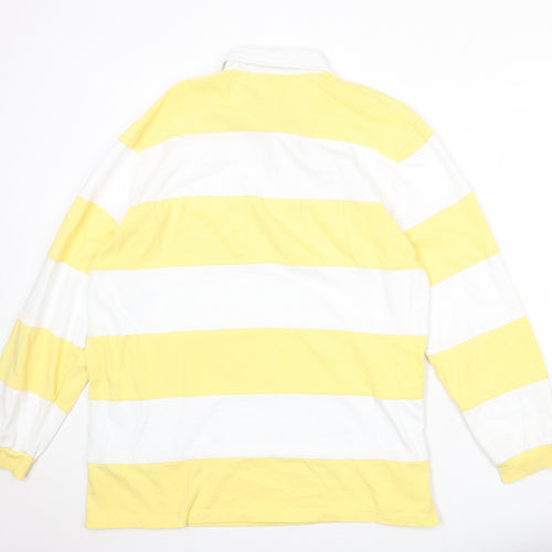 Cotton Traders Mens Yellow Striped 100% Cotton Polo Size XL Collared Button