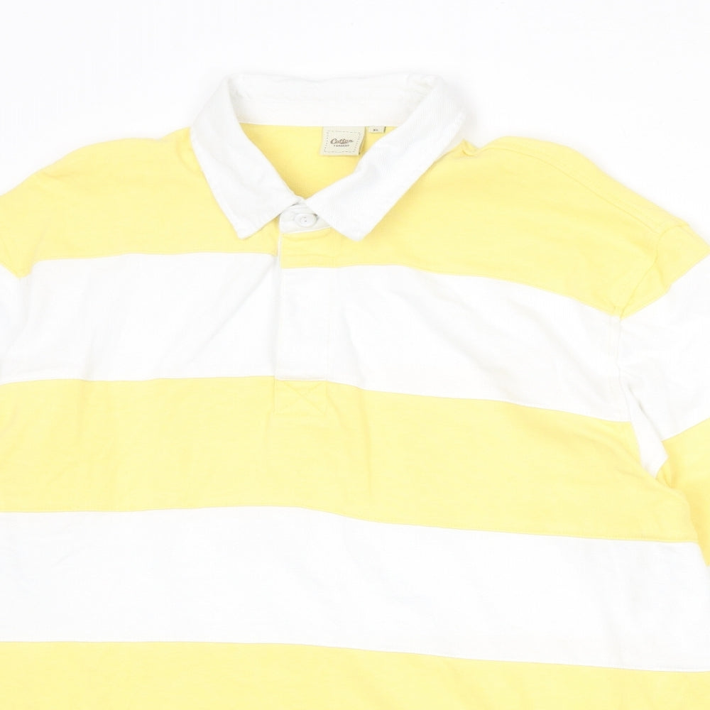 Cotton Traders Mens Yellow Striped 100% Cotton Polo Size XL Collared Button