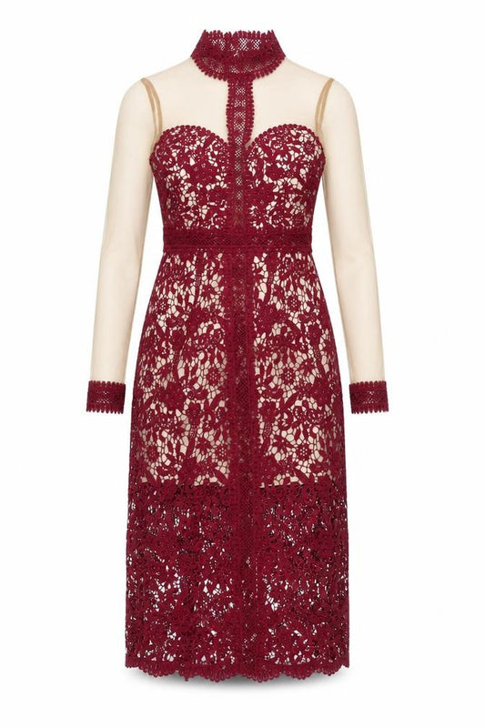Front view of Love Triangle women’s red floral polyester a-line, size UK 10, high neck button