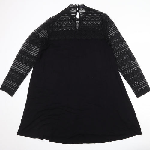Marks and Spencer Womens Black Viscose Trapeze & Swing Size 20 Round Neck Button