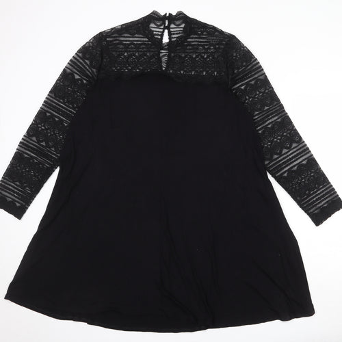 Marks and Spencer Womens Black Viscose Trapeze & Swing Size 20 Round Neck Button