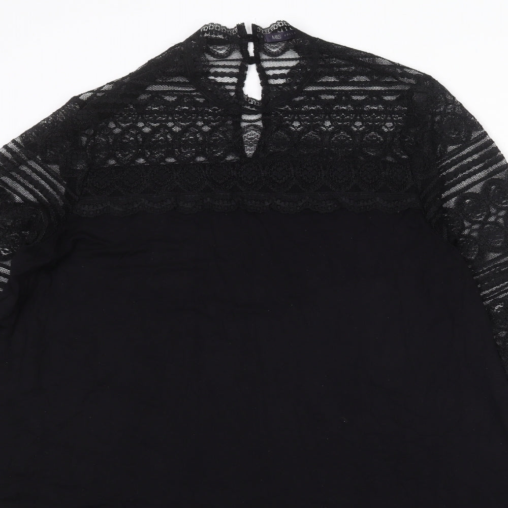 Marks and Spencer Womens Black Viscose Trapeze & Swing Size 20 Round Neck Button
