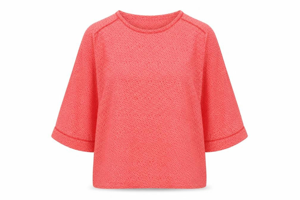 Front view of Scotch & Soda women’s red geometric polyester basic blouse, size UK 6, round neck