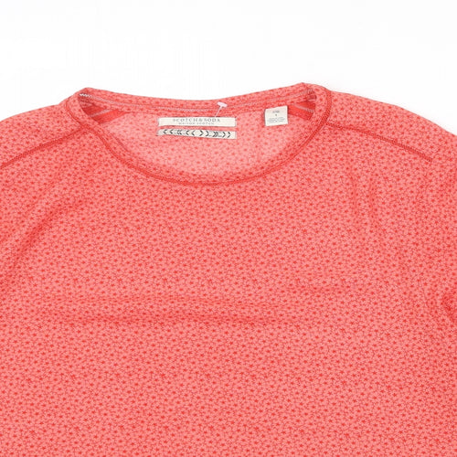 Scotch & Soda Womens Red Geometric Polyester Basic Blouse Size 6 Round Neck