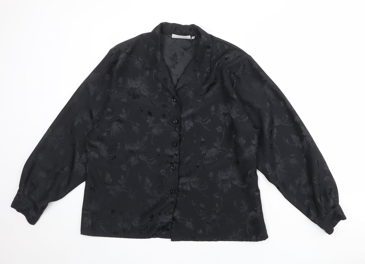 Exit Womens Black Floral Polyester Basic Button-Up Size 18 Collared
