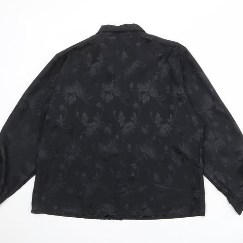 Exit Womens Black Floral Polyester Basic Button-Up Size 18 Collared