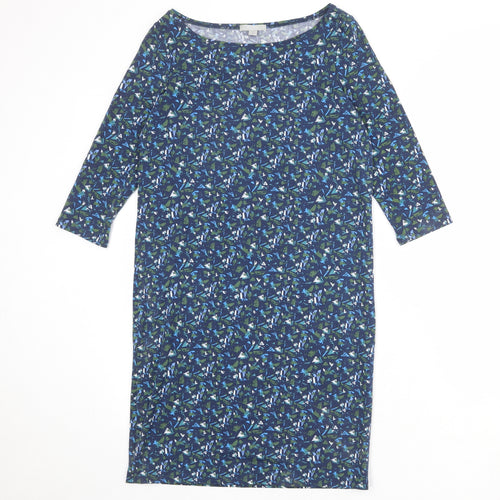 Pure Womens Blue Geometric Polyester A-Line Size 12 Boat Neck Pullover