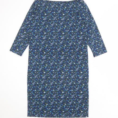 Pure Womens Blue Geometric Polyester A-Line Size 12 Boat Neck Pullover