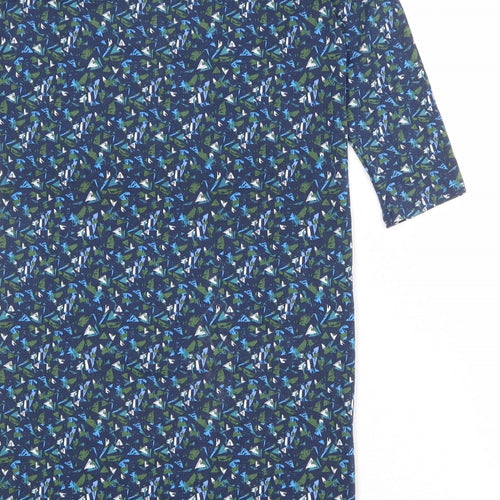 Pure Womens Blue Geometric Polyester A-Line Size 12 Boat Neck Pullover