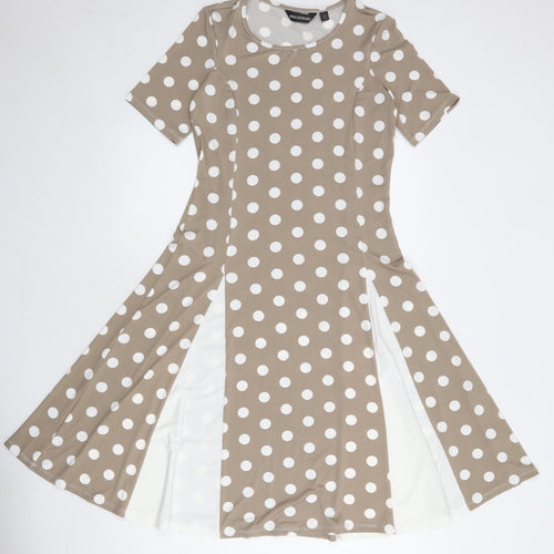 Nina Leonard Womens Brown Polka Dot Polyester Trapeze & Swing Size XS Round Neck Pullover