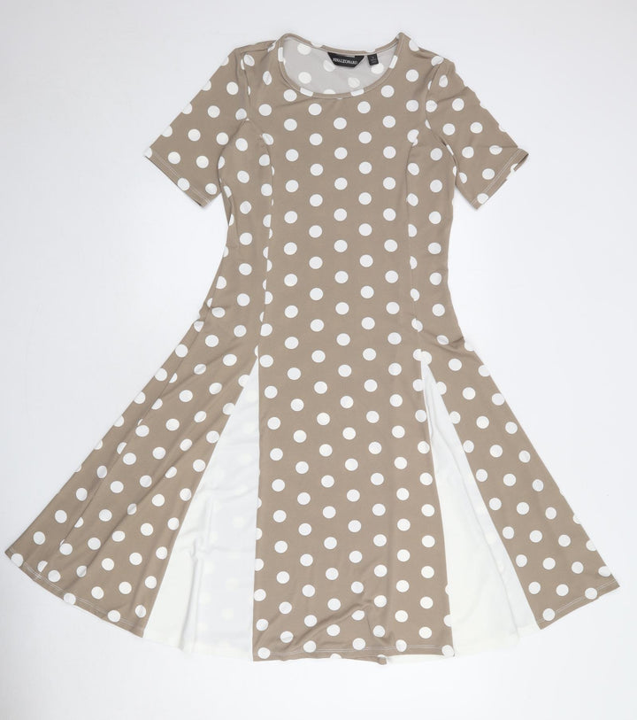 Nina Leonard Womens Brown Polka Dot Polyester Trapeze & Swing Size XS Round Neck Pullover