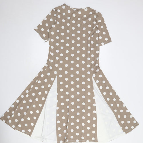Nina Leonard Womens Brown Polka Dot Polyester Trapeze & Swing Size XS Round Neck Pullover