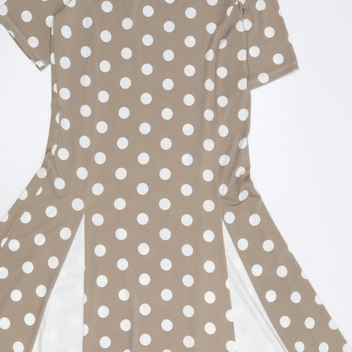 Nina Leonard Womens Brown Polka Dot Polyester Trapeze & Swing Size XS Round Neck Pullover