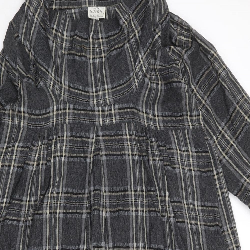 Masai Womens Grey Plaid Polyester Jumper Dress Size 2XL High Neck Pullover