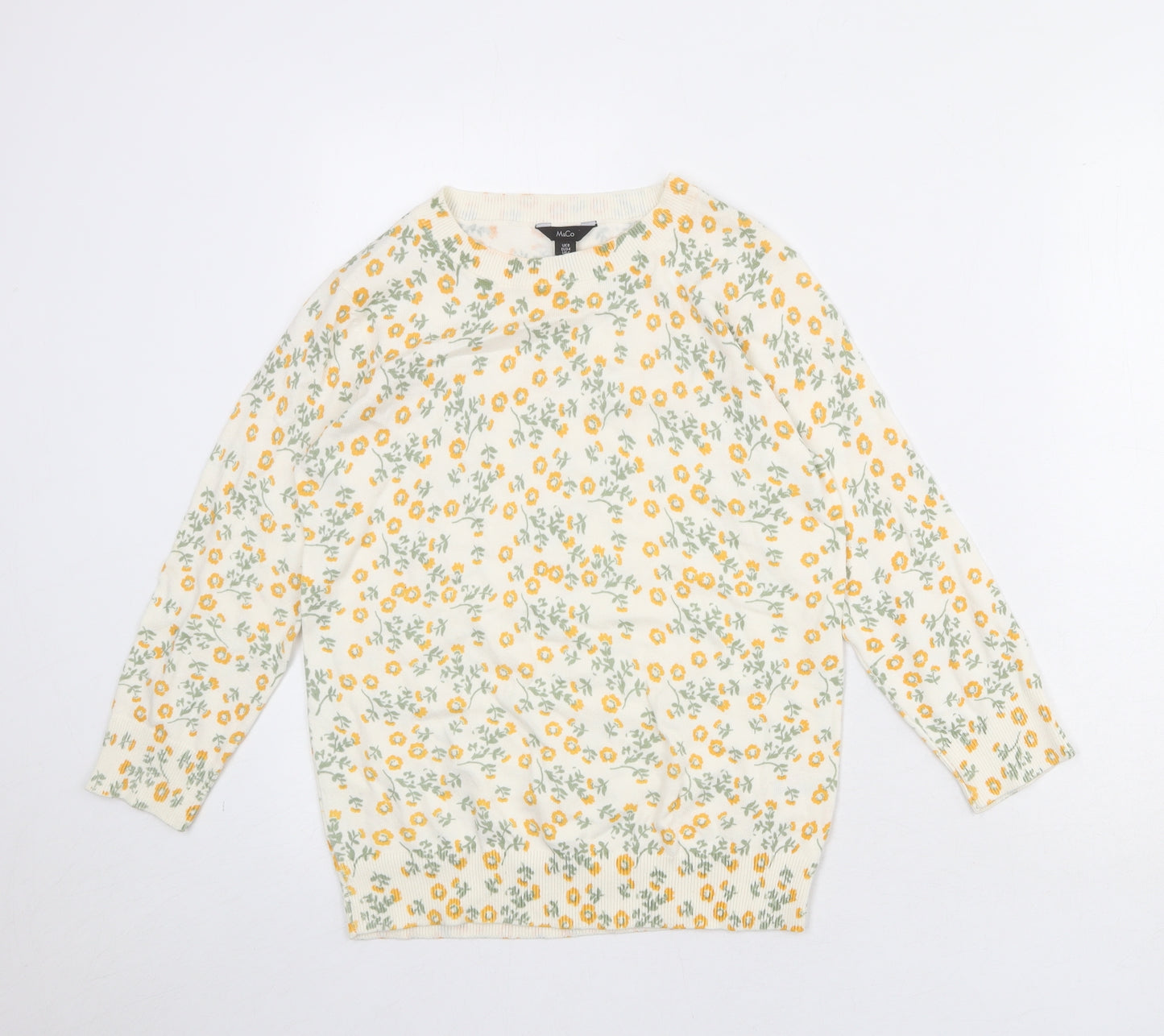 M&Co Womens Ivory Round Neck Floral Cotton Pullover Jumper Size 8