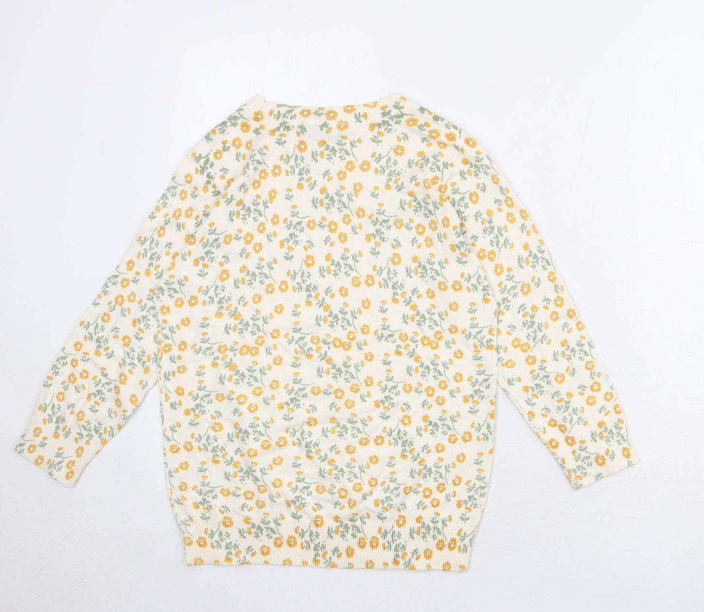 M&Co Womens Ivory Round Neck Floral Cotton Pullover Jumper Size 8