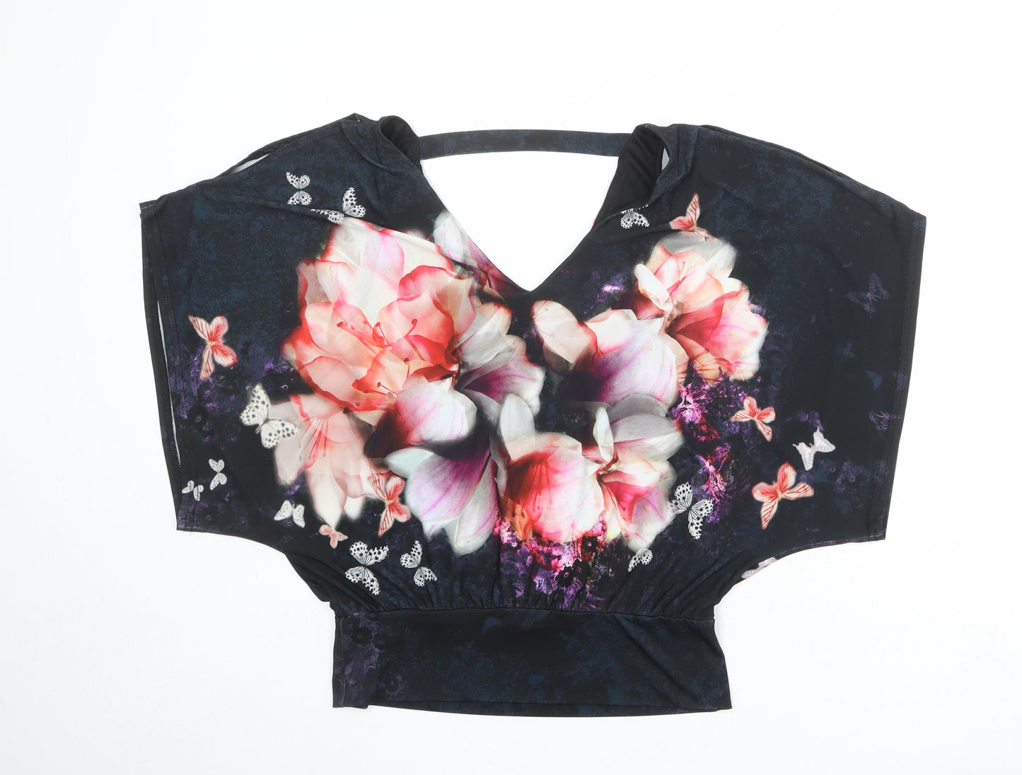Wallis Womens Black Floral Polyester Basic Blouse Size 10 V-Neck
