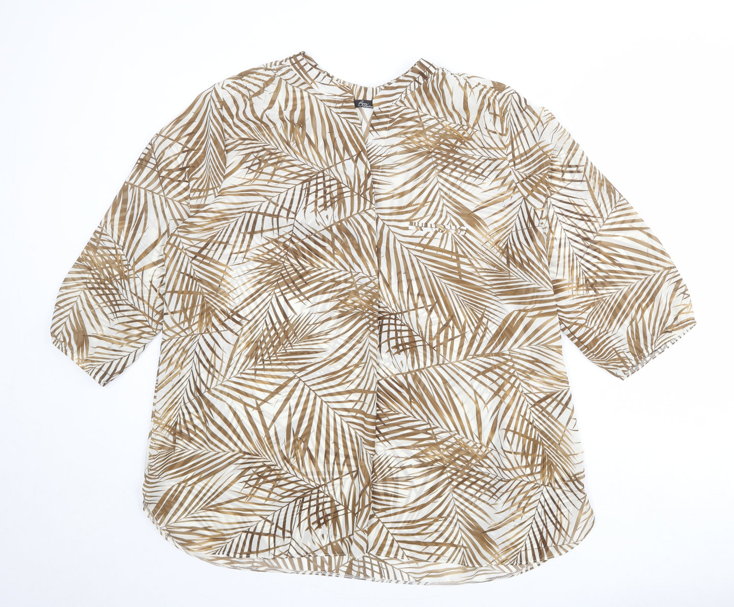 Bonmarché Womens Ivory Geometric Polyester Basic Blouse Size 20 V-Neck