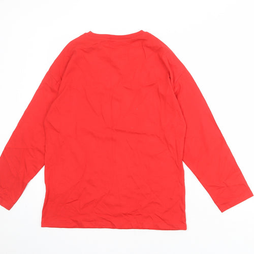 Marks and Spencer Girls Red 100% Cotton Pullover T-Shirt Size 13-14 Years Round Neck Pullover - Good Vibes Only
