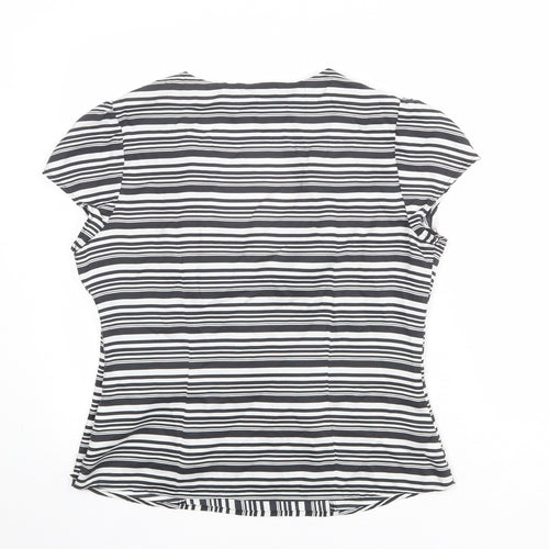 Linea Womens Black Striped Silk Basic Blouse Size 16 V-Neck