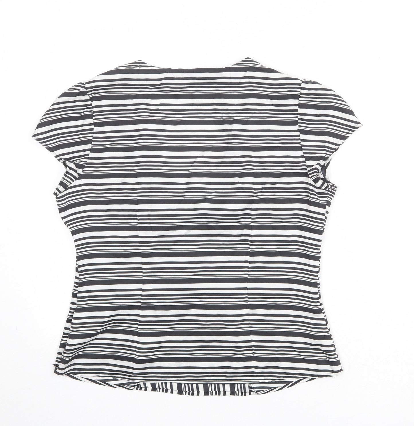 Linea Womens Black Striped Silk Basic Blouse Size 16 V-Neck