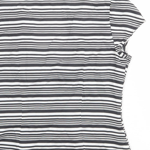 Linea Womens Black Striped Silk Basic Blouse Size 16 V-Neck