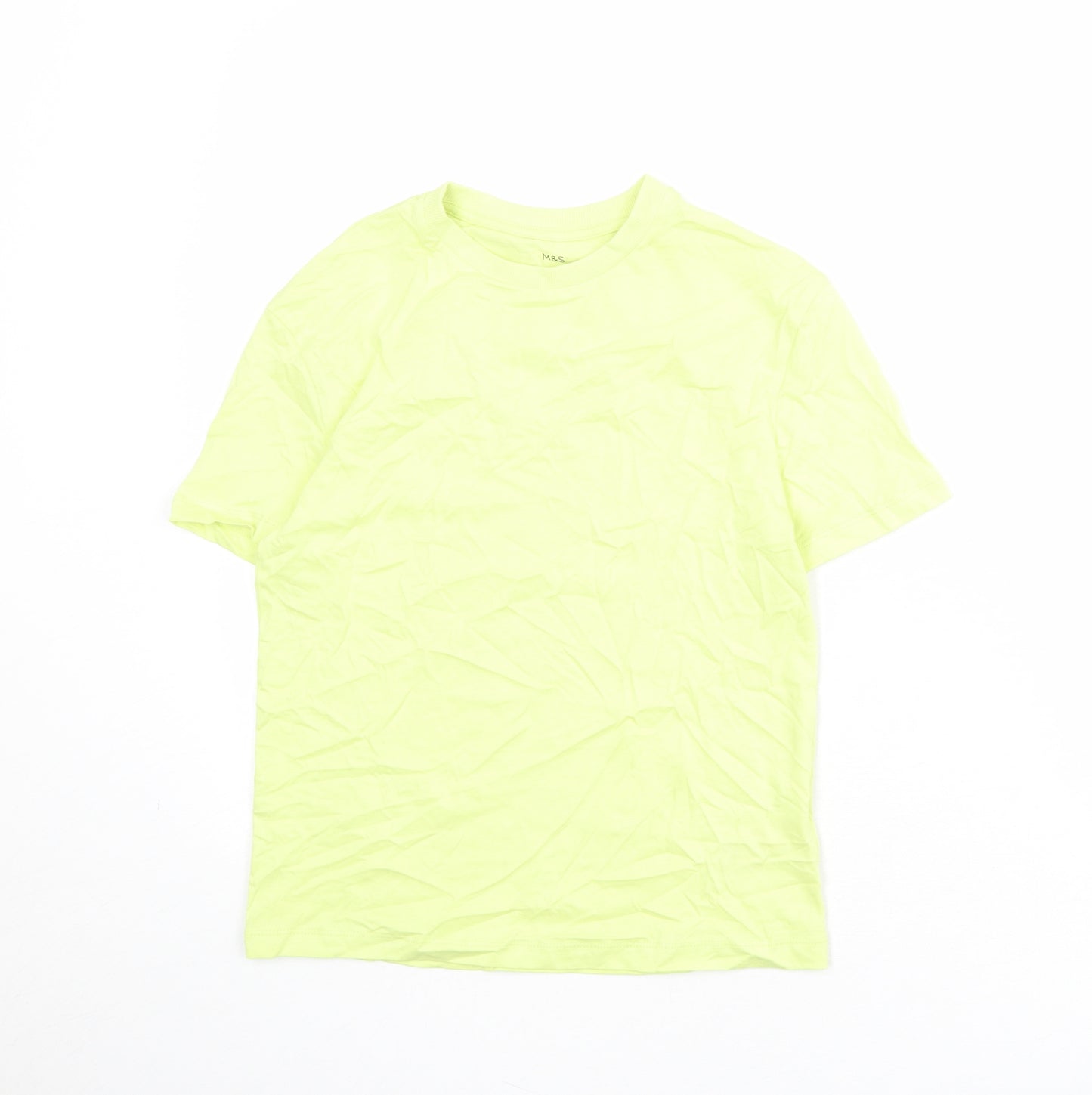 Marks and Spencer Boys Yellow Cotton Basic T-Shirt Size 9-10 Years Round Neck Pullover