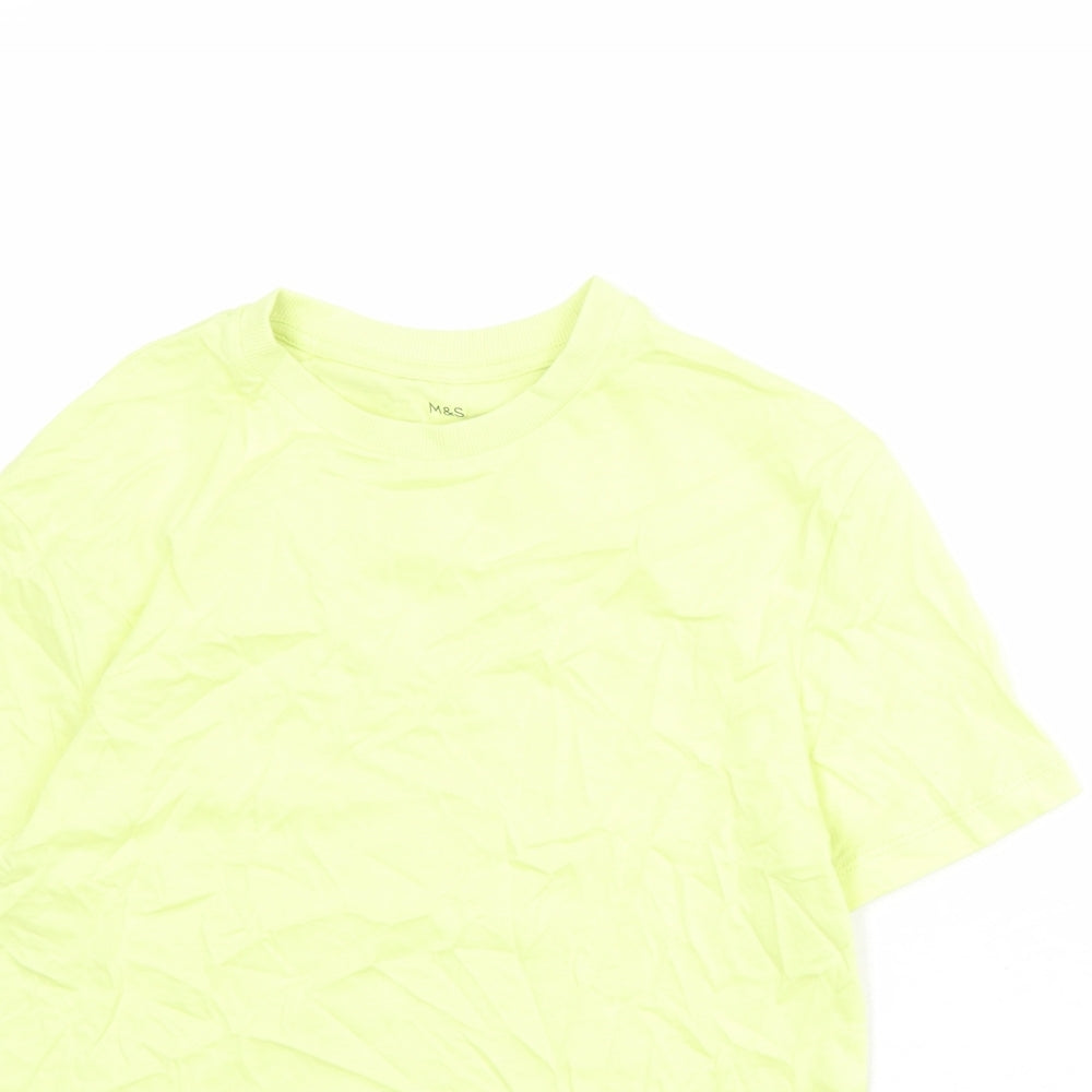 Marks and Spencer Boys Yellow Cotton Basic T-Shirt Size 9-10 Years Round Neck Pullover