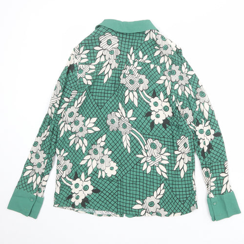 NEXT Womens Green Floral Viscose Basic Button-Up Size 12 Collared