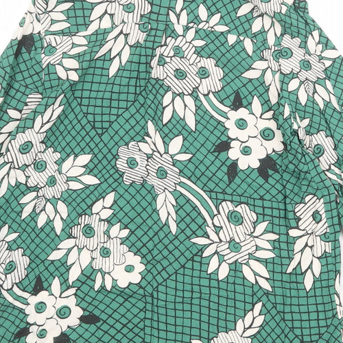 NEXT Womens Green Floral Viscose Basic Button-Up Size 12 Collared