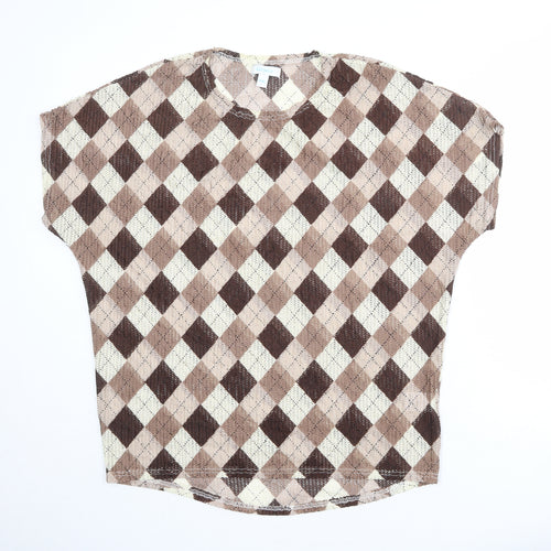 Blue Vanilla Womens Multicoloured Argyle/Diamond Polyester Basic Blouse Size M Round Neck - Size M-L