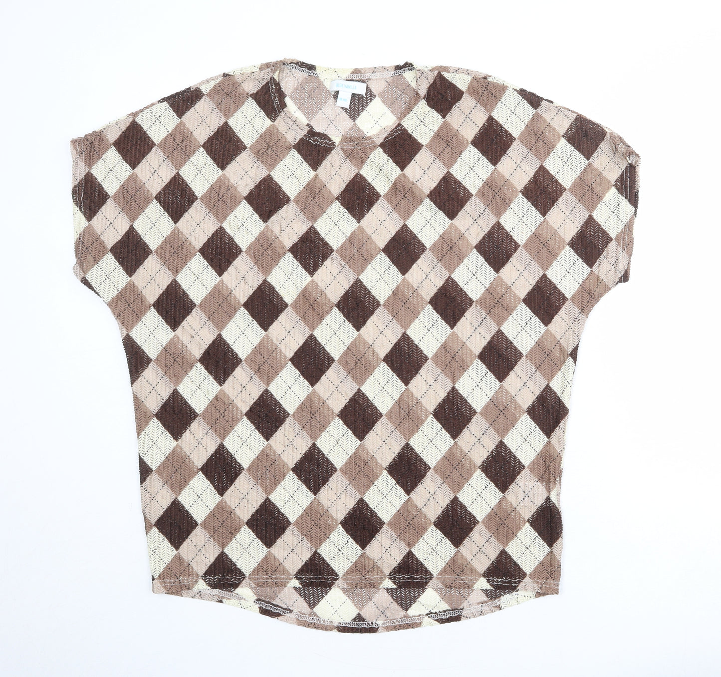 Blue Vanilla Womens Multicoloured Argyle/Diamond Polyester Basic Blouse Size M Round Neck - Size M-L