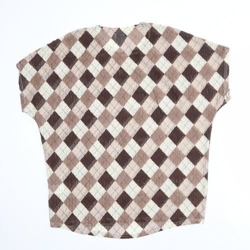 Blue Vanilla Womens Multicoloured Argyle/Diamond Polyester Basic Blouse Size M Round Neck - Size M-L