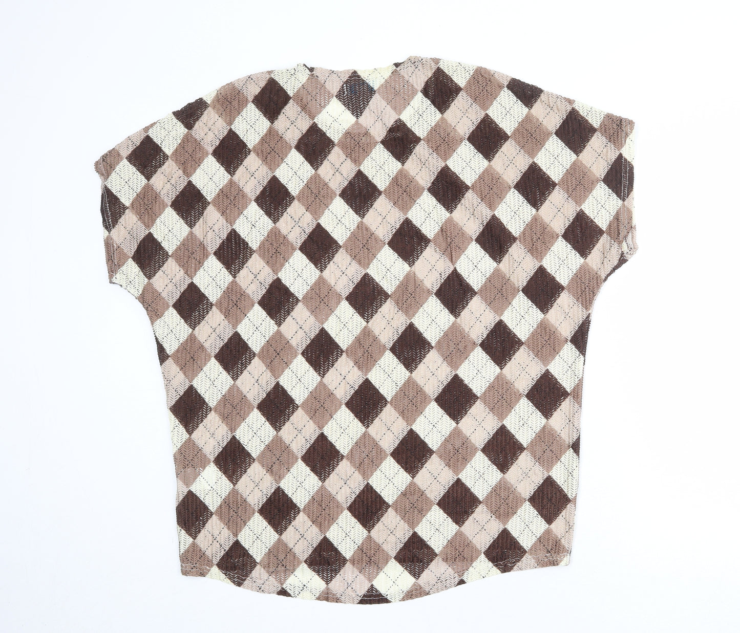 Blue Vanilla Womens Multicoloured Argyle/Diamond Polyester Basic Blouse Size M Round Neck - Size M-L