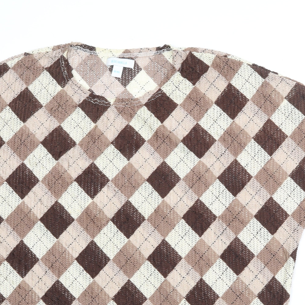 Blue Vanilla Womens Multicoloured Argyle/Diamond Polyester Basic Blouse Size M Round Neck - Size M-L