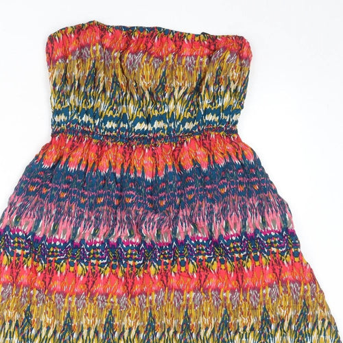 New Look Womens Multicoloured Geometric Viscose Fit & Flare Size 12 Off the Shoulder Pullover