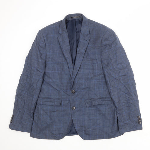 Burton Mens Blue Plaid Wool Jacket Suit Size 38 Regular