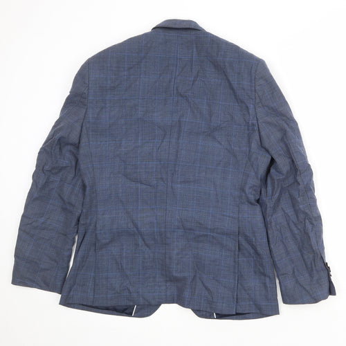Burton Mens Blue Plaid Wool Jacket Suit Size 38 Regular