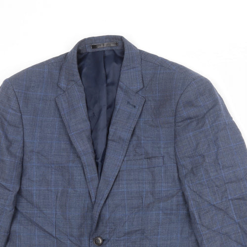Burton Mens Blue Plaid Wool Jacket Suit Size 38 Regular