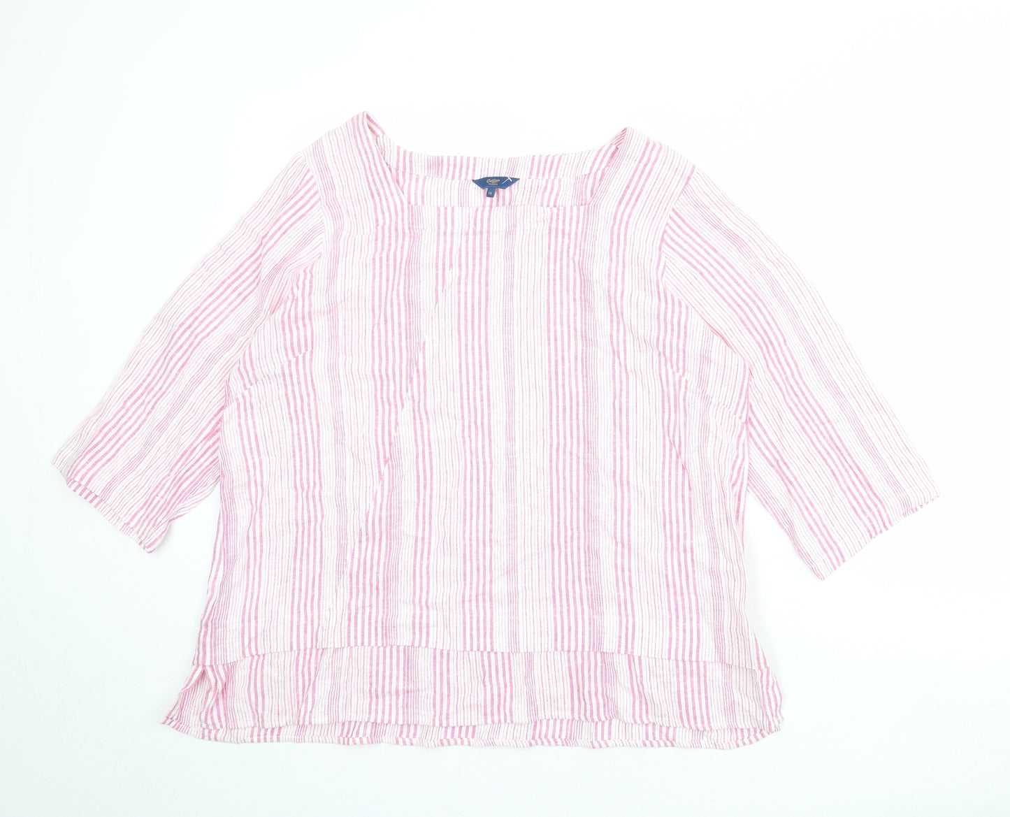 Cotton Traders Womens Pink Striped Linen Basic Blouse Size 16 Square Neck