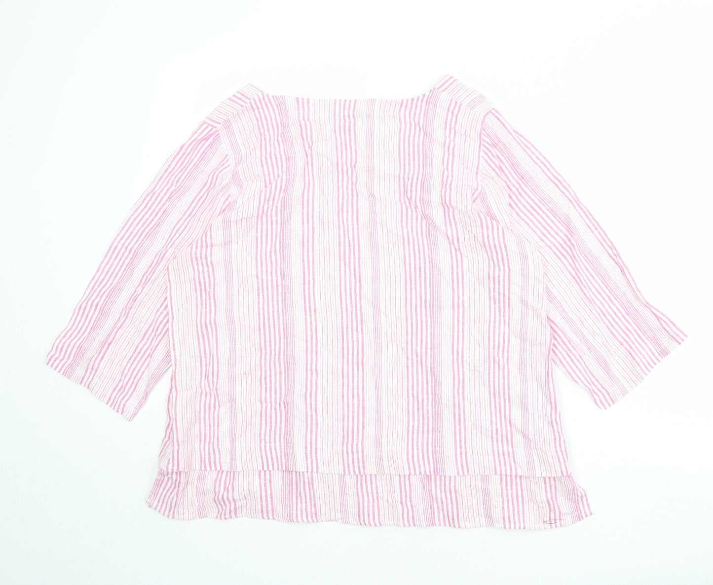 Cotton Traders Womens Pink Striped Linen Basic Blouse Size 16 Square Neck