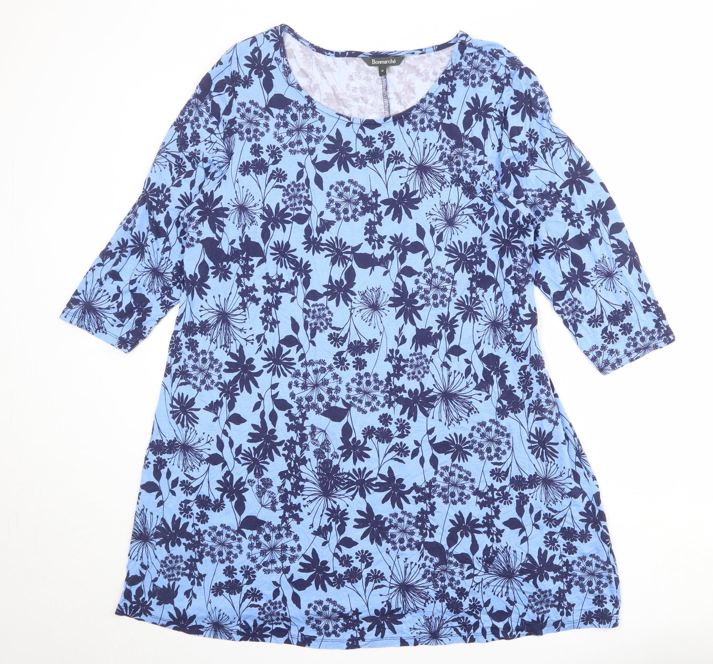 Bonmarché Womens Blue Floral Viscose A-Line Size 18 Round Neck Pullover