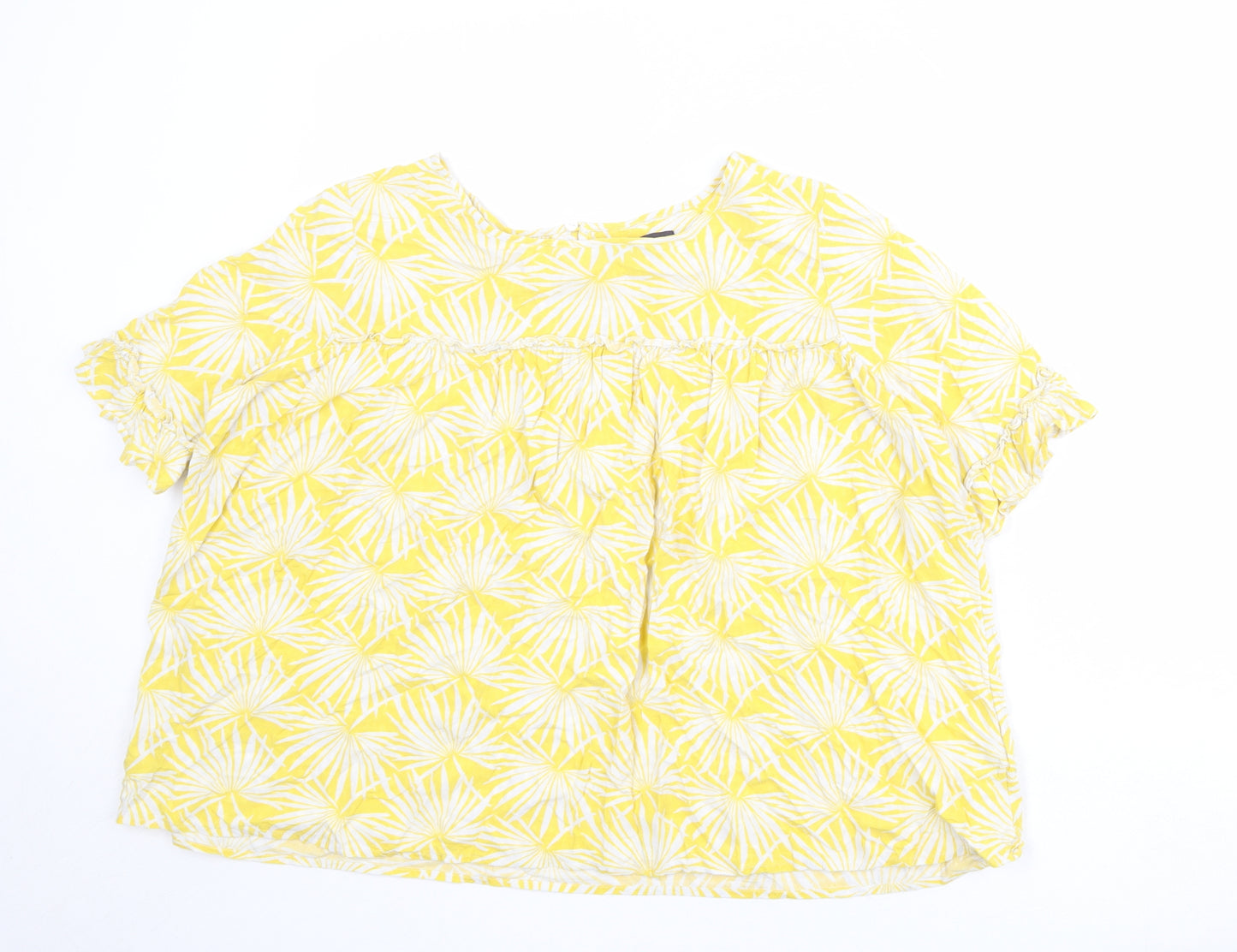Marks and Spencer Womens Yellow Geometric Viscose Basic Blouse Size 14 Boat Neck
