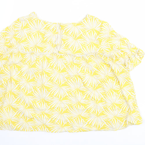 Marks and Spencer Womens Yellow Geometric Viscose Basic Blouse Size 14 Boat Neck