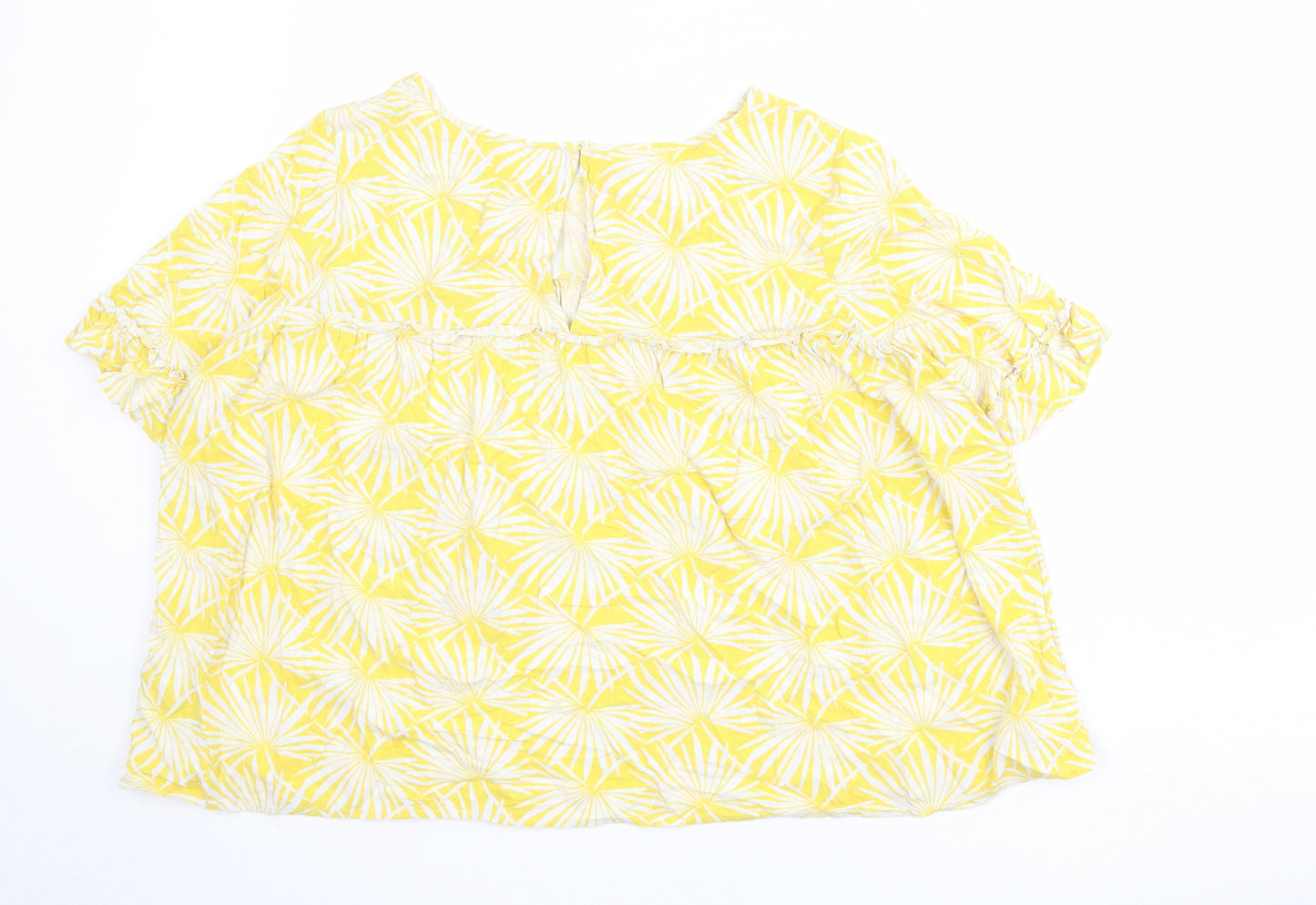Marks and Spencer Womens Yellow Geometric Viscose Basic Blouse Size 14 Boat Neck