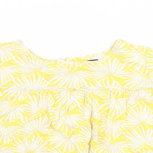 Marks and Spencer Womens Yellow Geometric Viscose Basic Blouse Size 14 Boat Neck