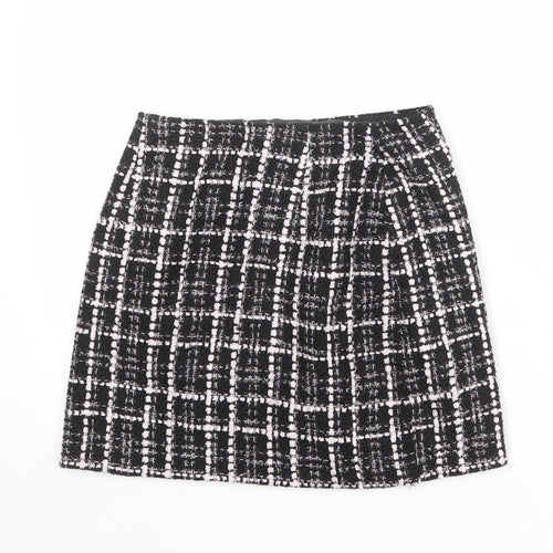 Miss Selfridge Womens Black Plaid Polyester A-Line Skirt Size 6 Button